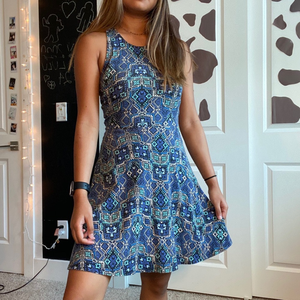 Blue Patterned casual dress
